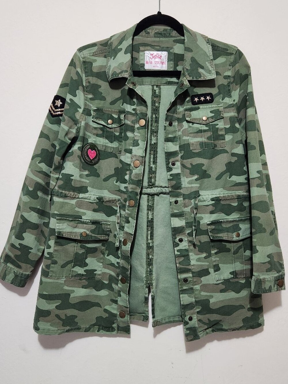 Justice Girls Camo Utility Jacket Street Smart Main Character Energy Grounded 16